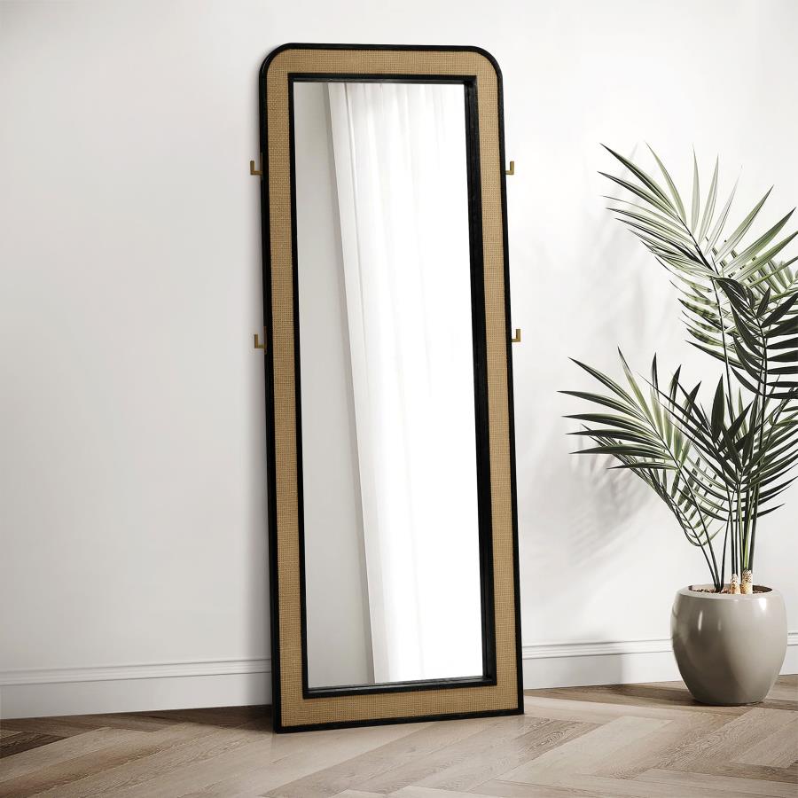 Modern accent mirror with gold frame in living room setting | Contempo Furniture San Jose