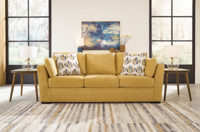 Modern living room with contemporary fabric sofa and accent pillows in neutral tones | Contempo Furniture San Jose