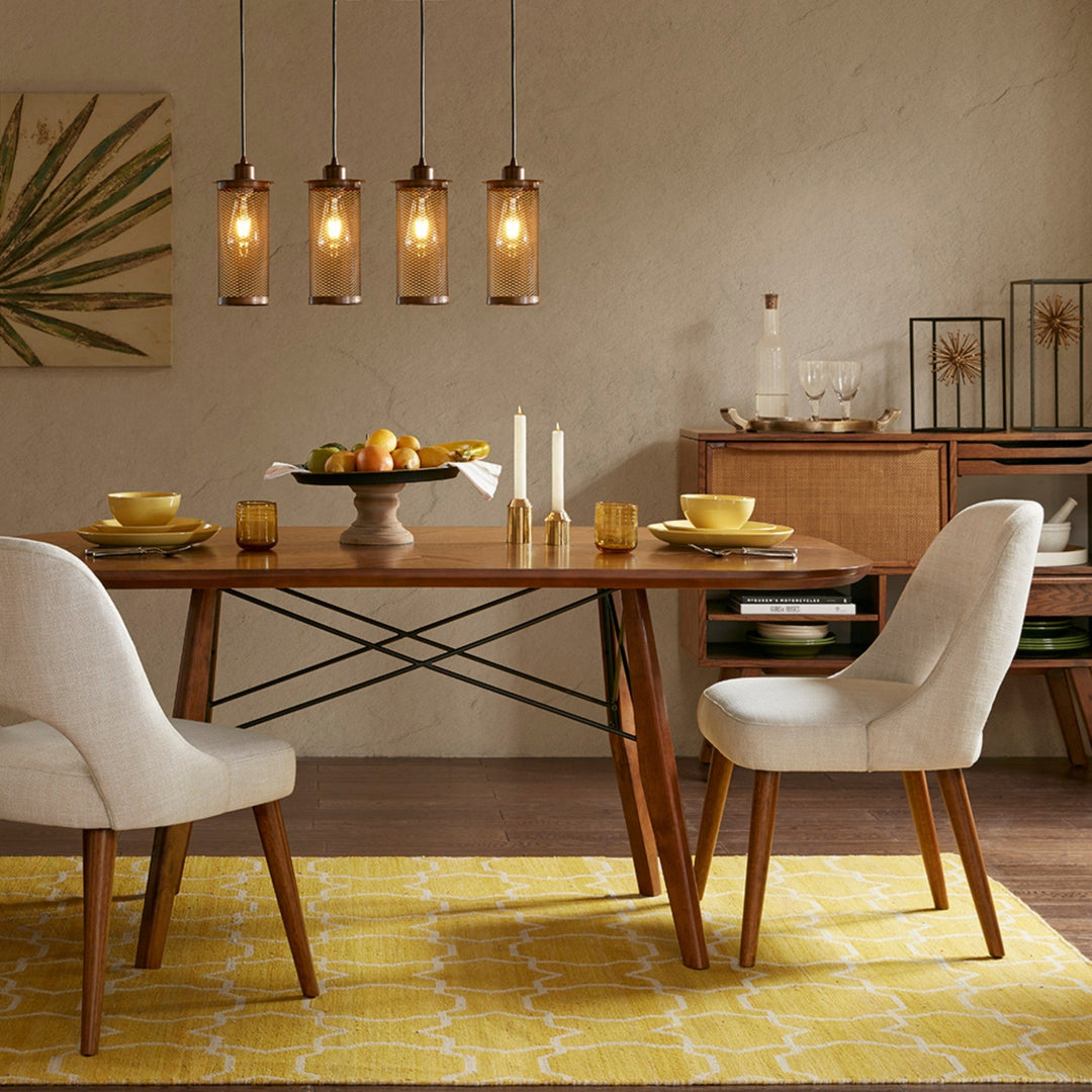Elegant dining room with rectangular wood table, upholstered dining chairs, and modern lighting | Contempo Furniture San Jose