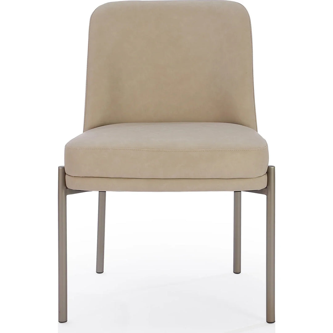Dion Upholstered Dining Chair in Camel Synthetic Leather and Brushed Nickel Metal