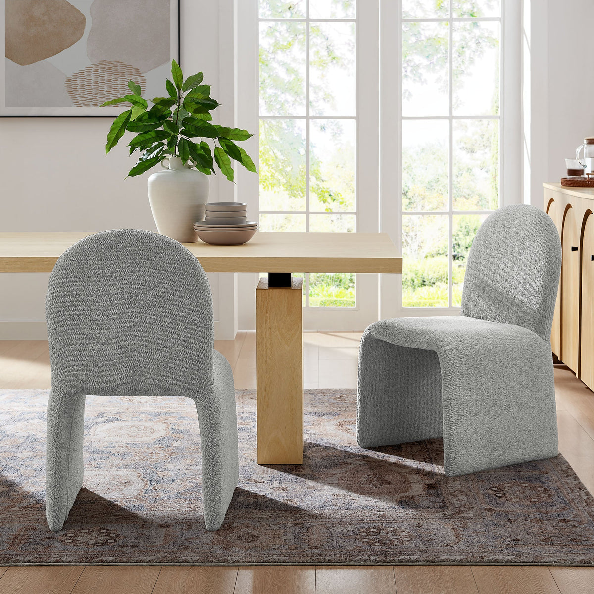 Junia Boucle Upholstered Arch Armless Dining Chair in Dove Gray