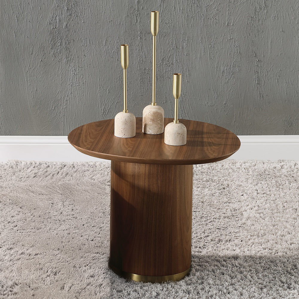 Modern wooden end table with gold metal legs, perfect for contemporary living rooms or bedroom side table décor.