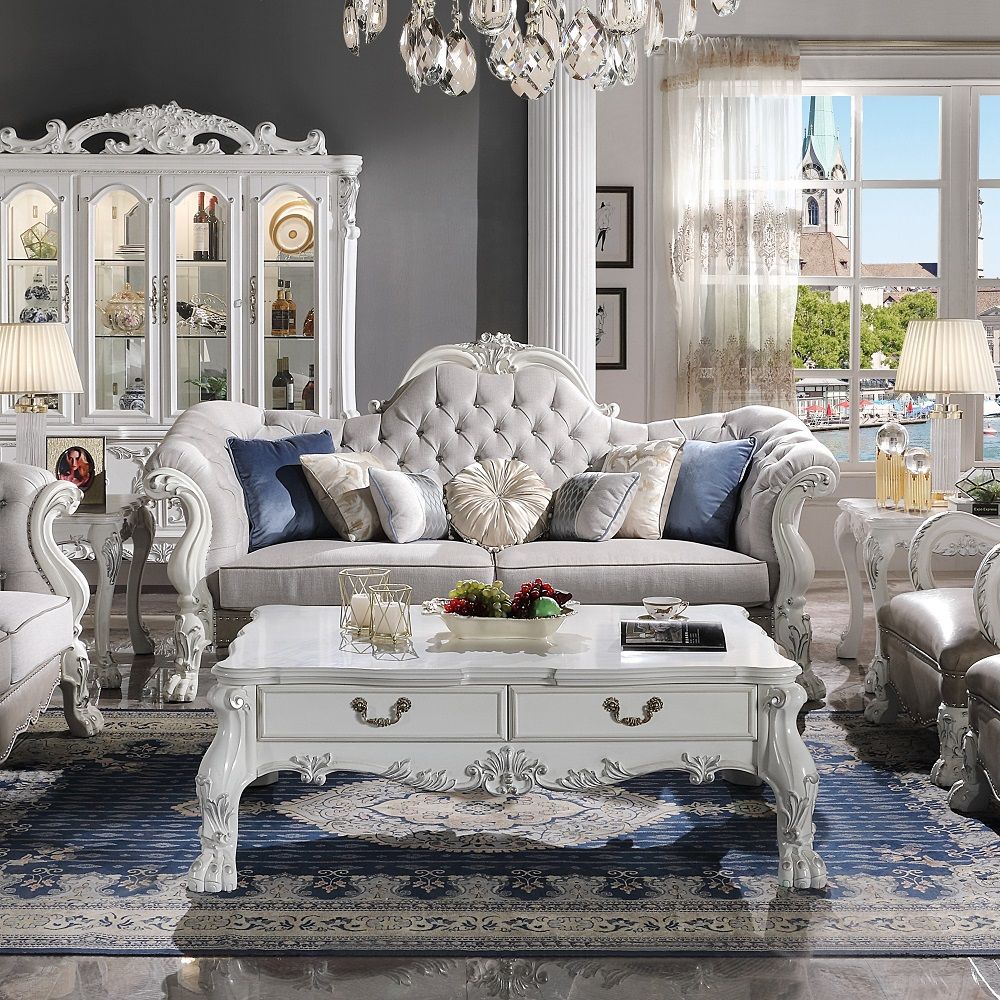 Dresden - Sofa With 7 Pillows - Synthetic Leather & Bone White