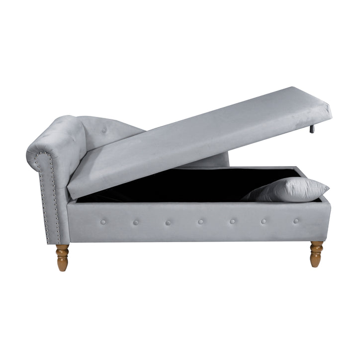 grey-velvet-lounge-chaise-with-storage-pillow-modern-upholstered-rolled-arm