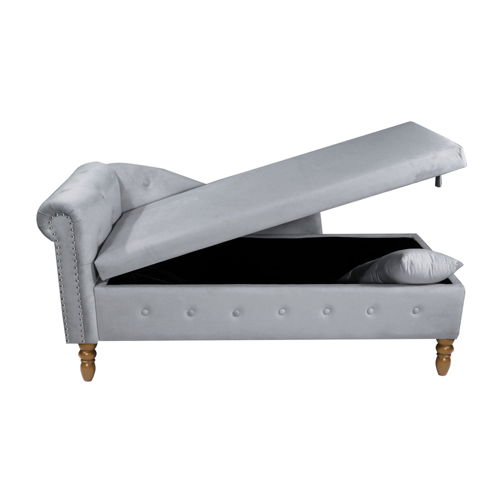 grey-velvet-lounge-chaise-with-storage-pillow-modern-upholstered-rolled-arm