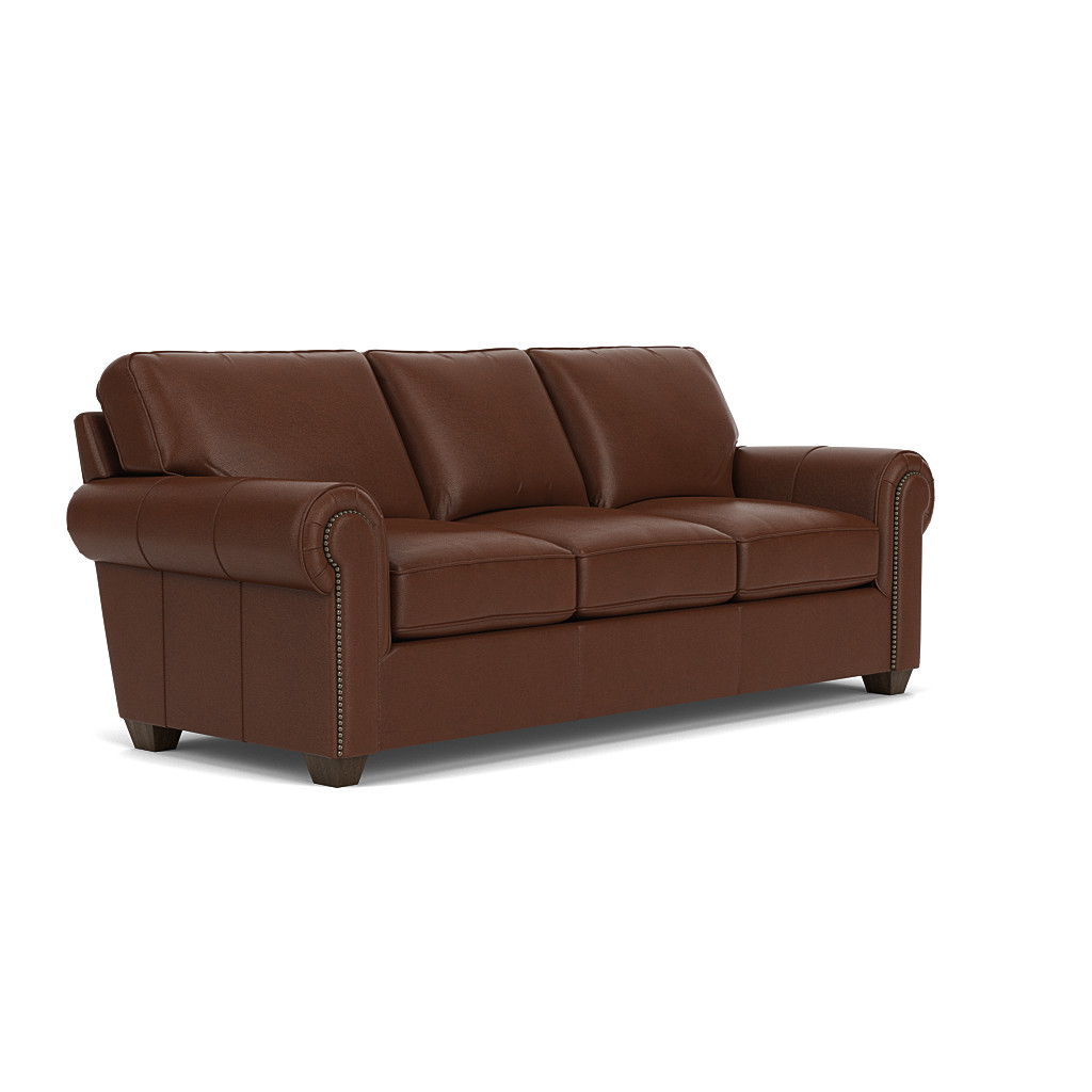 Flexsteel B3936-31 Carson  Leather Sofa, Nailhead Trim  Dark Brown