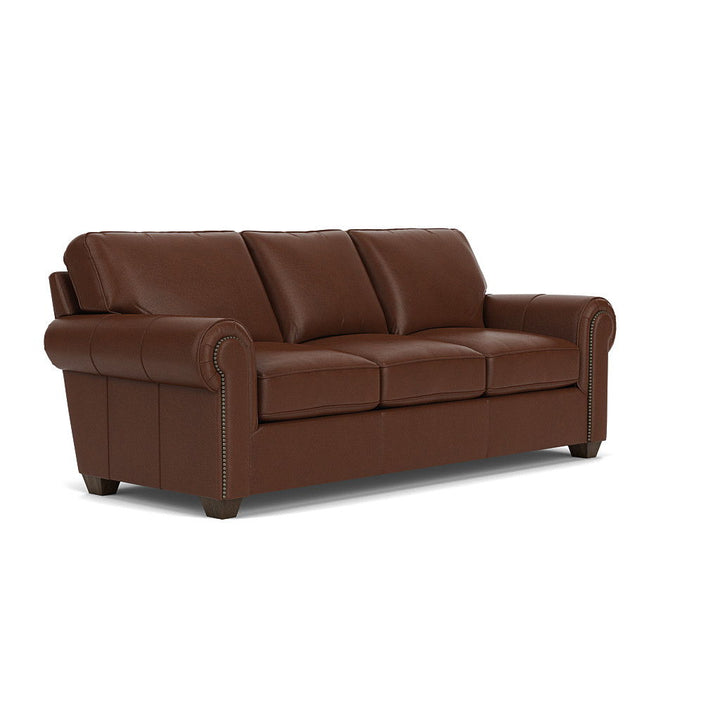 Flexsteel B3936-31 Carson  Leather Sofa, Nailhead Trim  Dark Brown
