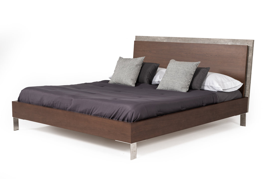 Conner Modern Dark Walnut & Faux Concrete Bed