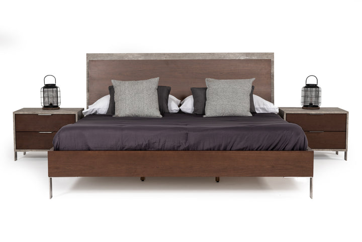 Conner Modern Dark Walnut &amp; Faux Concrete Bed