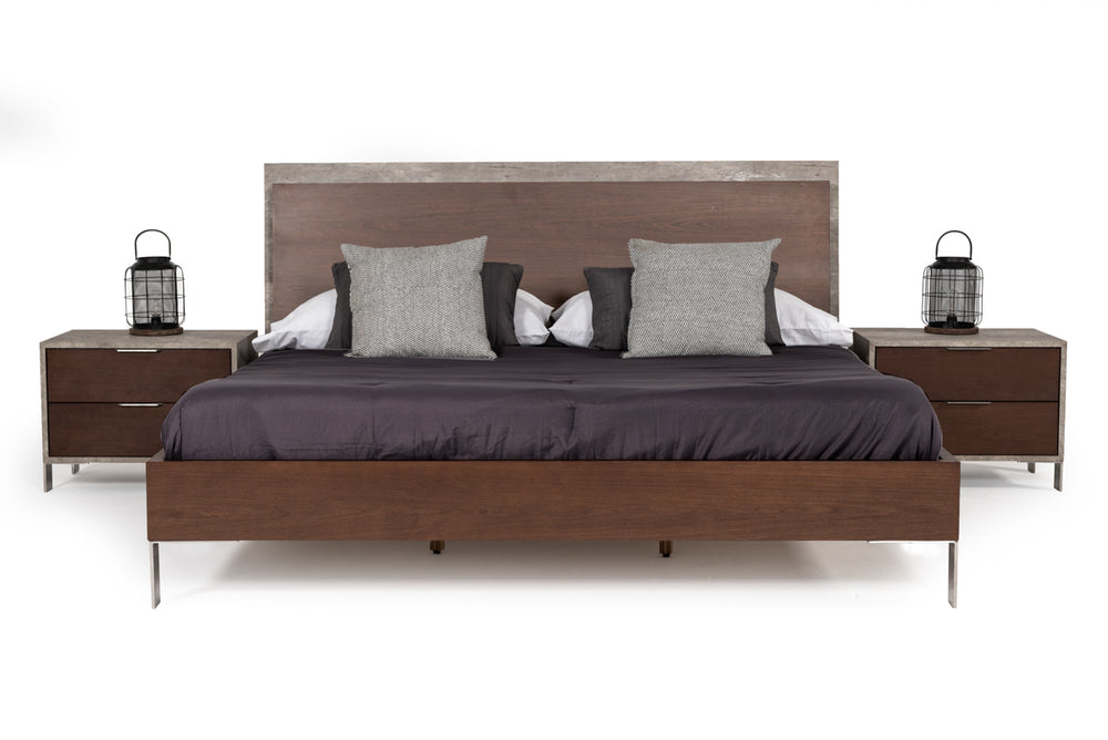 Conner Modern Dark Walnut & Faux Concrete Bed - View 7