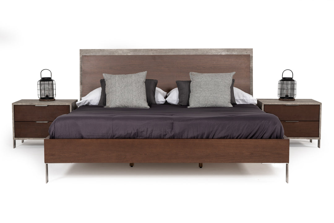 Conner Modern Dark Walnut & Faux Concrete Bed