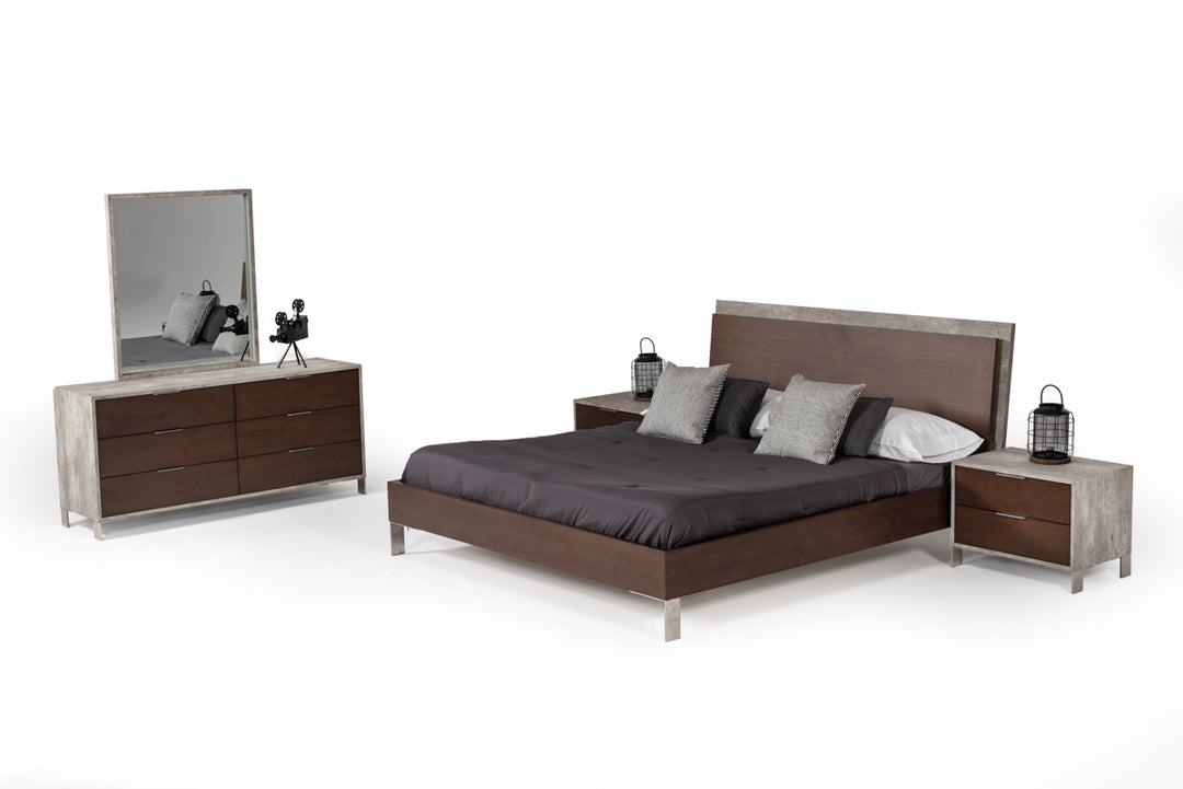 Conner Modern Dark Walnut & Faux Concrete Bed