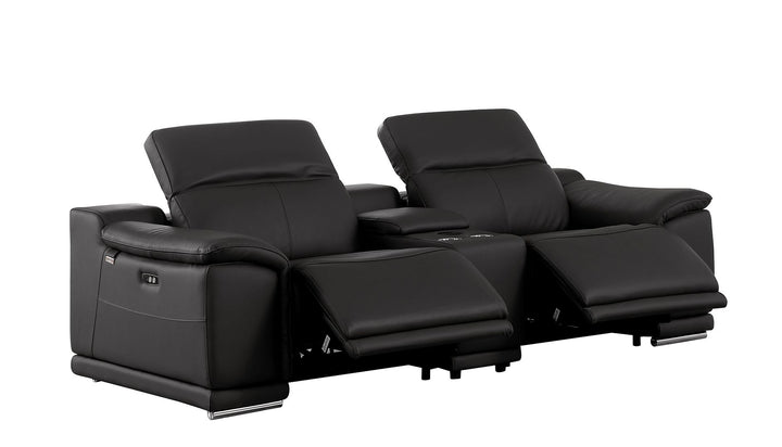DivanItalia 9762 3-Piece Modular Power Reclining Console Loveseat with 2 Power Recliners in Top Grain Italian Leather - Black