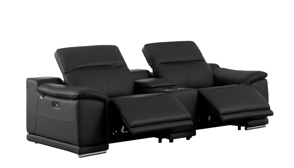DivanItalia 9762 3-Piece Modular Power Reclining Console Loveseat with 2 Power Recliners in Top Grain Italian Leather - Black