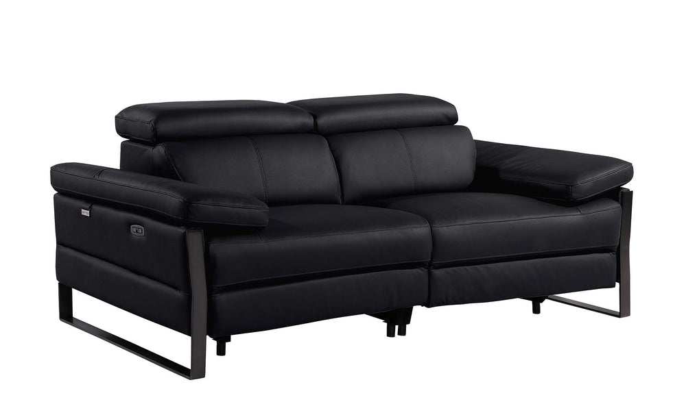 DivanItalia 1246 Top Grain Italian Leather Loveseat with Power Headrest - Black