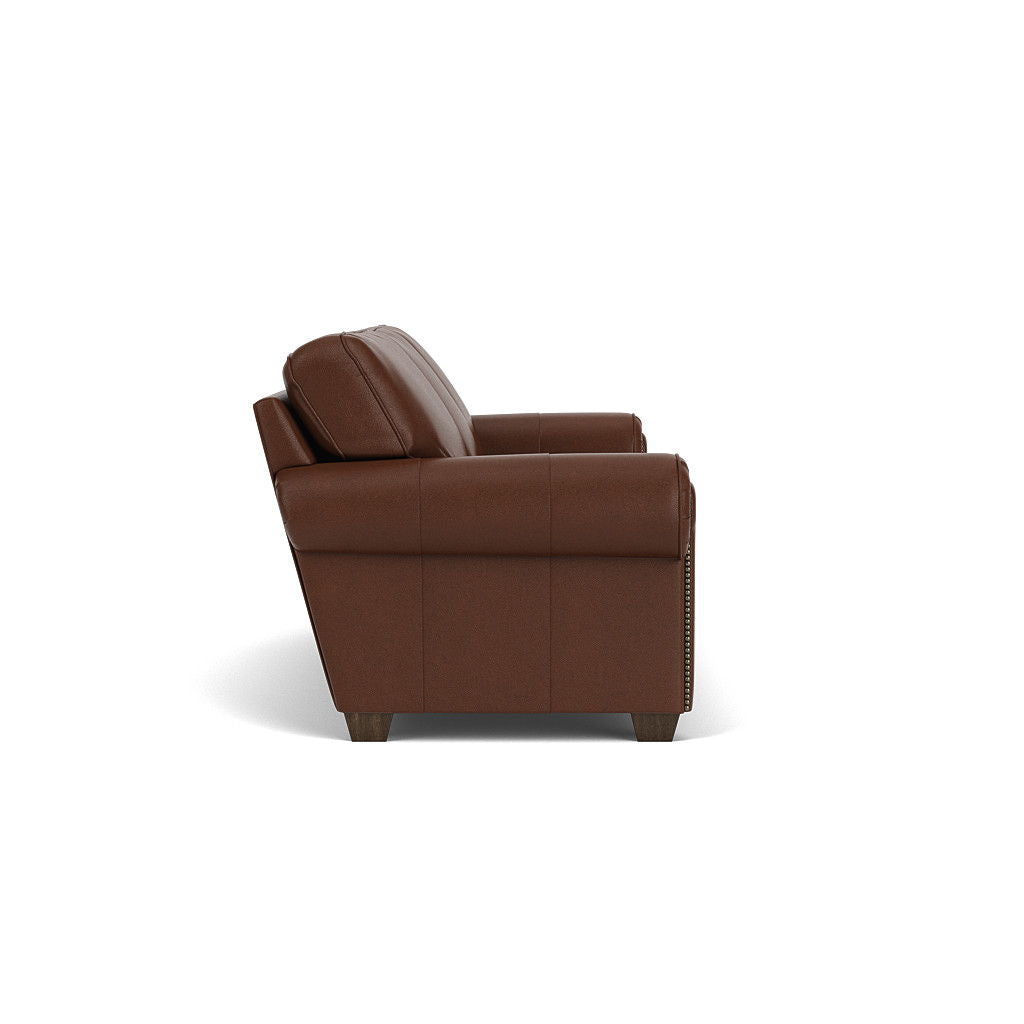 Flexsteel B3936-31 Carson  Leather Sofa, Nailhead Trim  Dark Brown