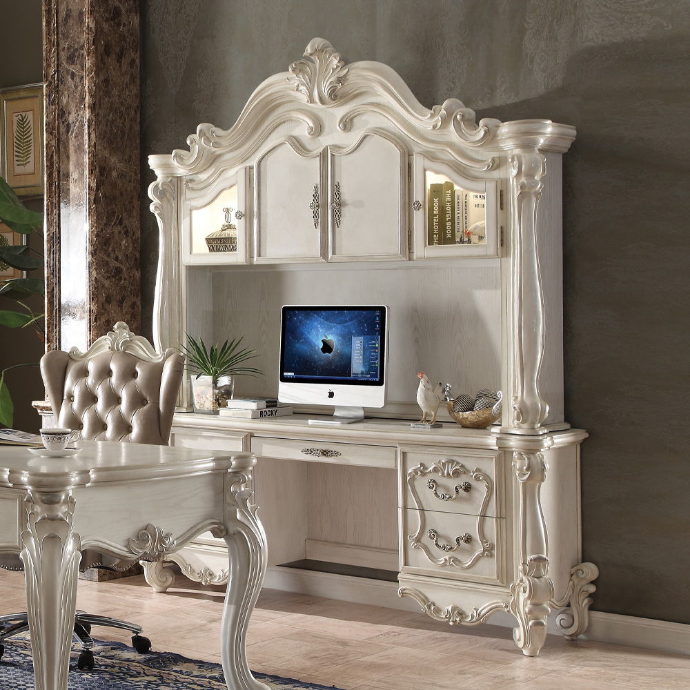 ACME Furniture Versailles Executive Computer Desk With Hutch Bone White