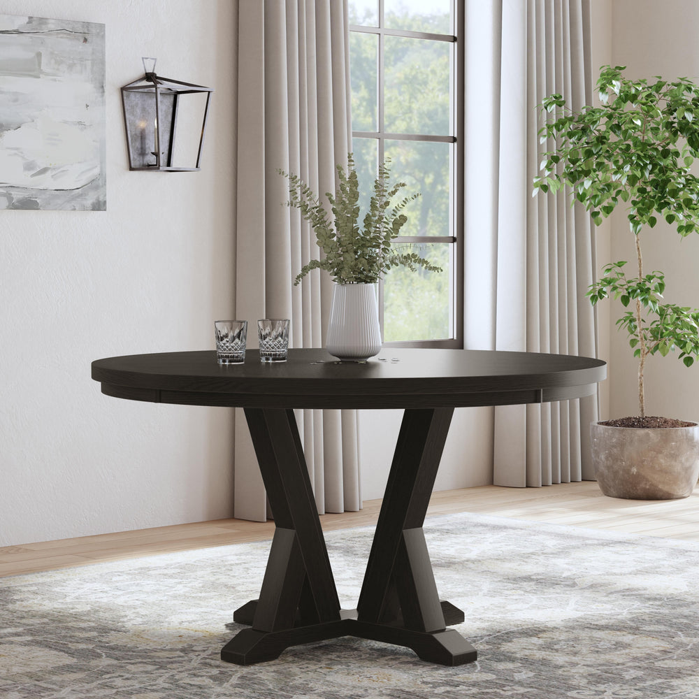 Lattice Round Dining Table Dark Brown