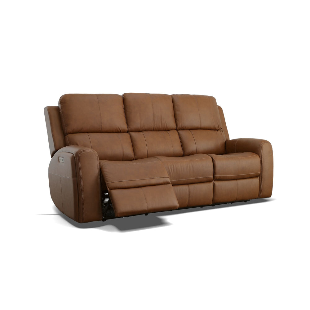Linden Leather Power Reclining Sofa with Power Headrests & Lumbar in Caramel