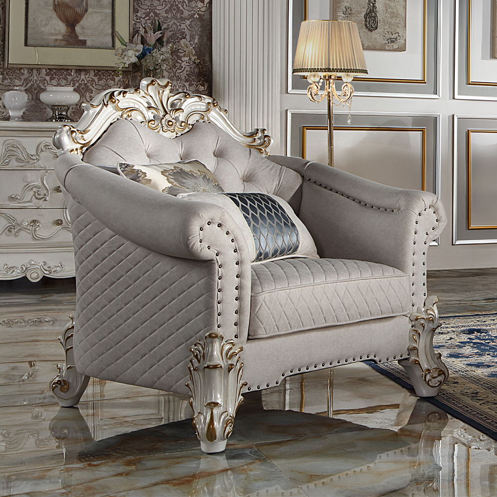 ACME Furniture Vendome II Chair With 2 Pillows Two Tone Ivory Fabric & 