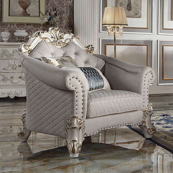 ACME Furniture Vendome II Chair With 2 Pillows Two Tone Ivory Fabric & 