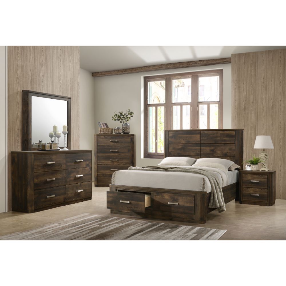 Elettra - Queen Bed With Storage - Rustic Walnut