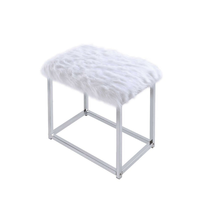 Carenze II - Vanity Set - White Faux Fur & Chrome