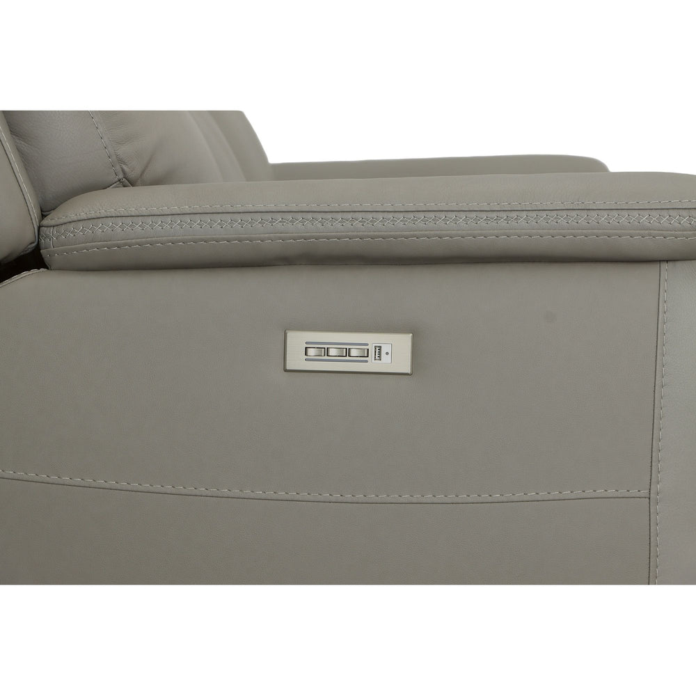 Sawyer Leather Power Reclining Sofa with Power Headrests & Lumbar in Grey