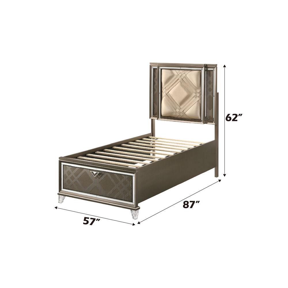Skylar - Full Bed With LED & Storage - Synthetic Leather & Dark Champagne