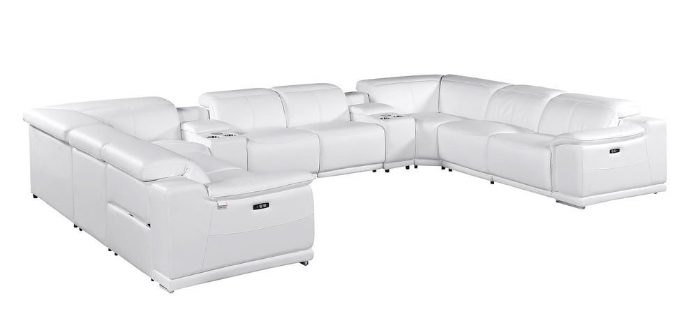 DivanItalia 9762 10-Piece U Shaped Top Grain Italian Leather Sectional Sofa with 4 Power Recliners - White
