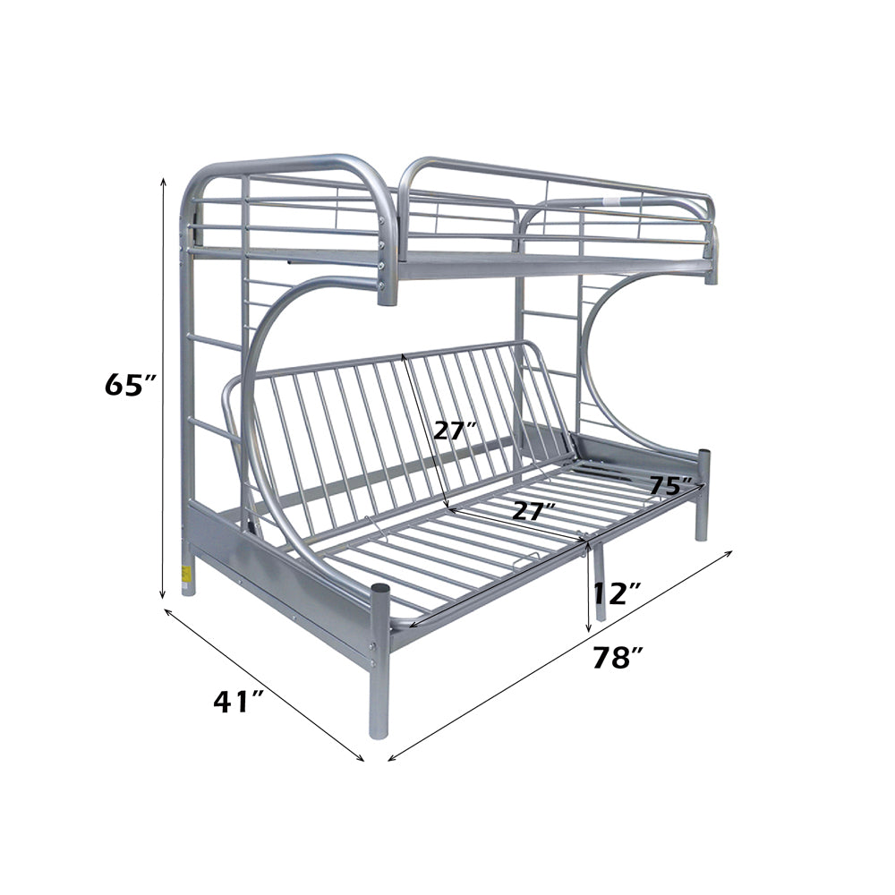 Eclipse Twin/Full Futon Bunk Bed in Silver - dimensions