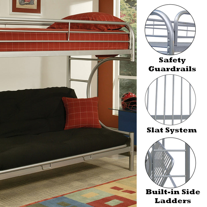 Eclipse Twin/Full Futon Bunk Bed in Silver - features