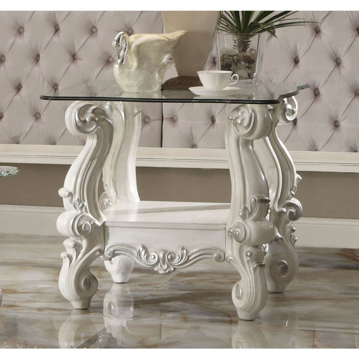 ACME Furniture Versailles End Table Clear Glass & Bone White