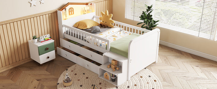 low-wooden-twin-loft-bed-with-led-lights-and-storage-drawers-white