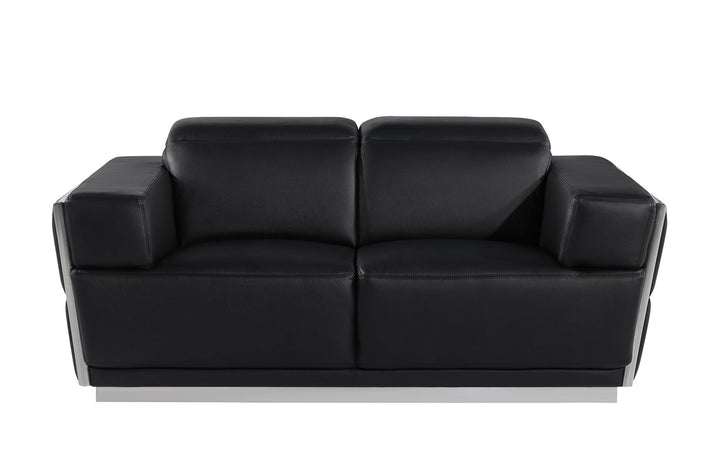 DivanItalia 1111 Loveseat with Adjustable Headrest in Top-Grain Italian Leather - Black