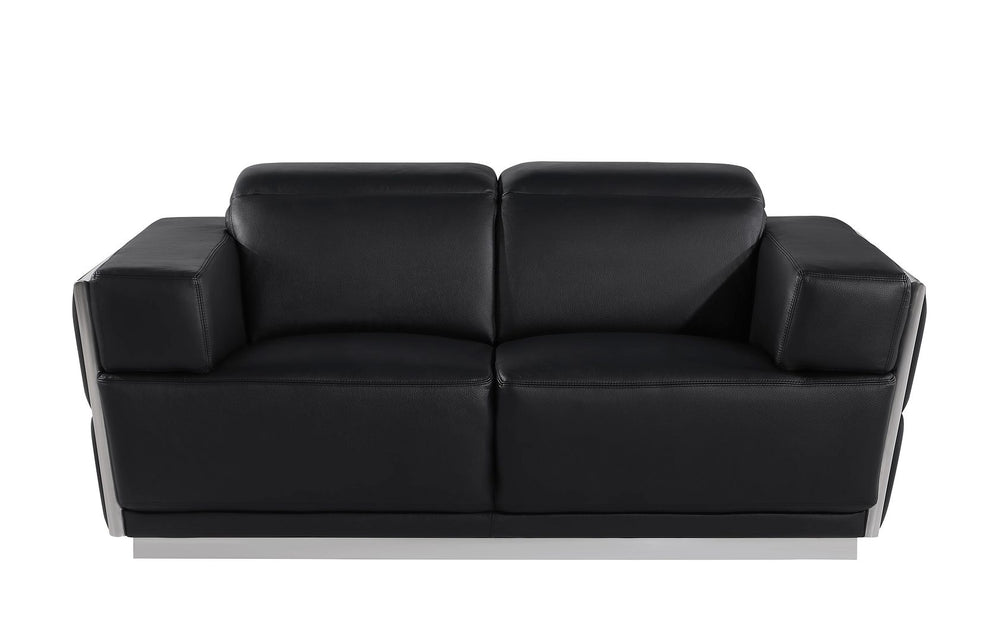DivanItalia 1111 Loveseat with Adjustable Headrest in Top-Grain Italian Leather - Black
