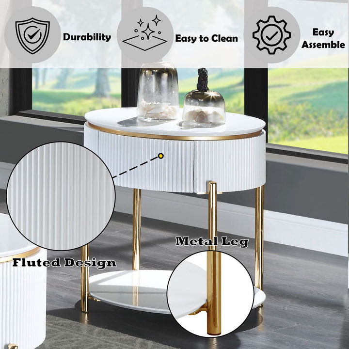 Daveigh - End Table - White High Gloss & Gold