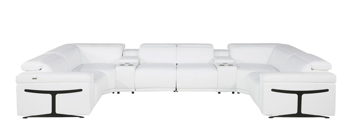 DivanItalia 1126 8-Piece U-Shaped Sectional Sofa in Top Grain Italian Leather with 4 Power Recliners &amp; Power Headrests – with Console - White