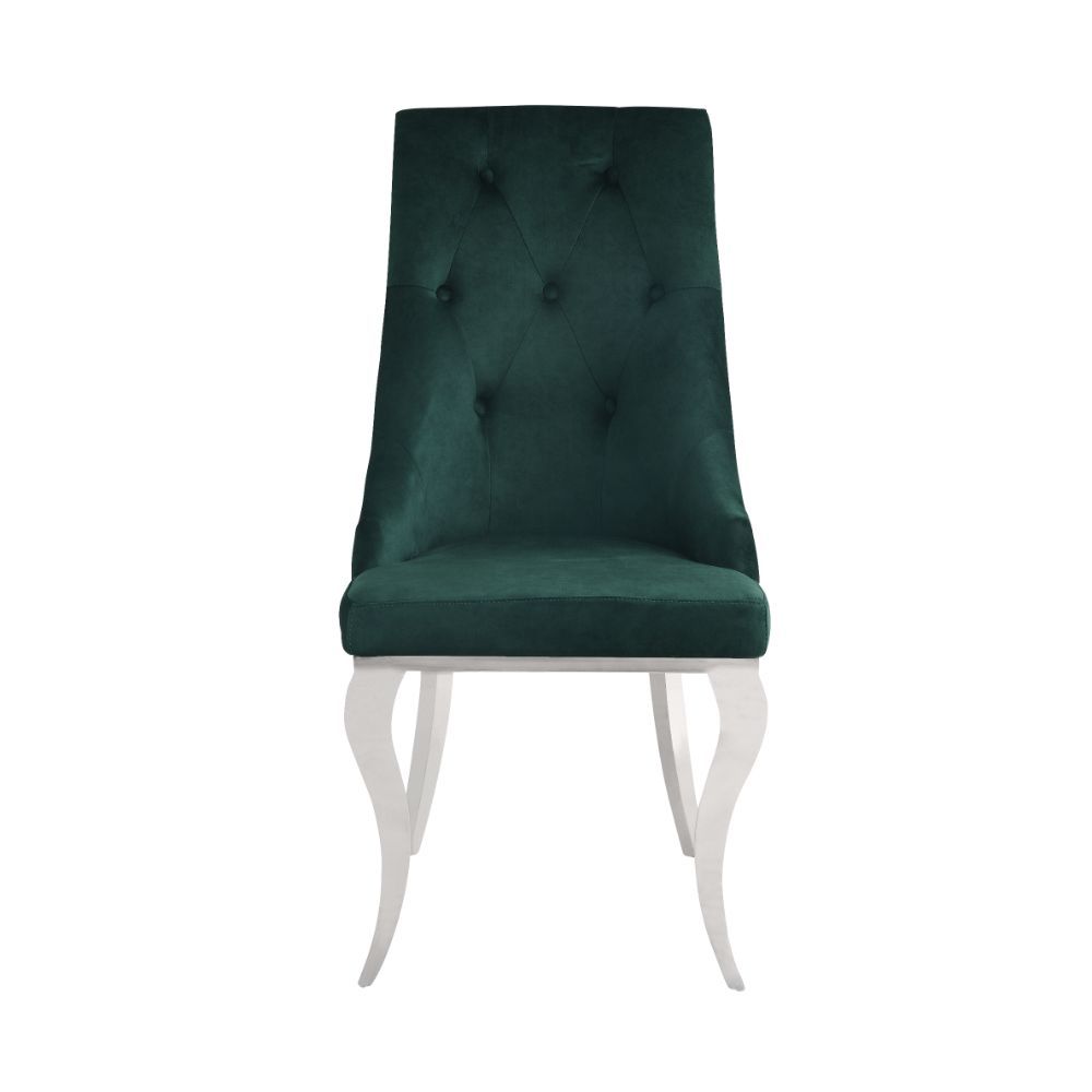 Dekel - Side Chair Set of 2) - Green Fabric & Stainless Steel