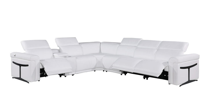 DivanItalia 1126 7-Piece L-Shaped Sectional Sofa in Top Grain Italian Leather with 3 Power Recliners &amp; Power Headrests - White