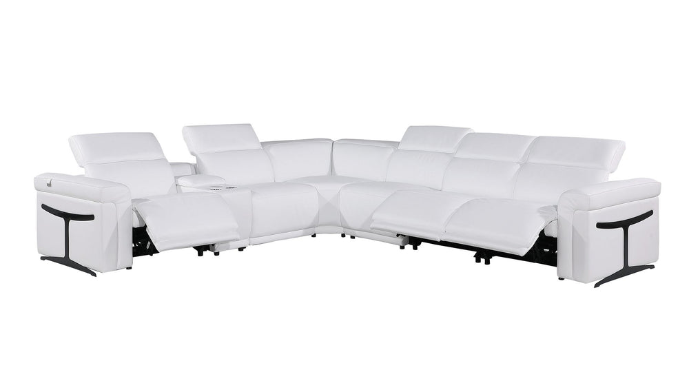 DivanItalia 1126 7-Piece L-Shaped Sectional Sofa in Top Grain Italian Leather with 3 Power Recliners & Power Headrests - White