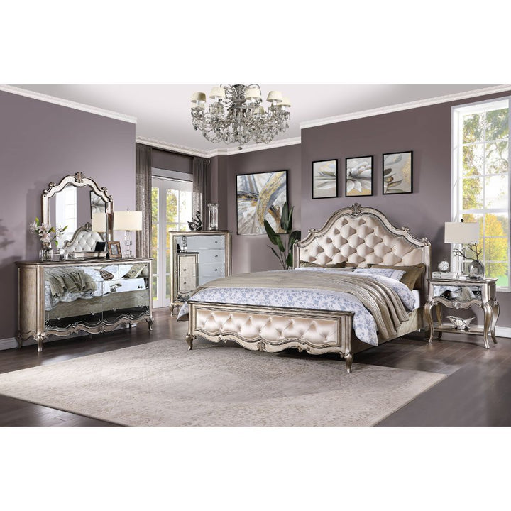 Esteban - Queen Bed - Ivory Velvet & Antique Champagne
