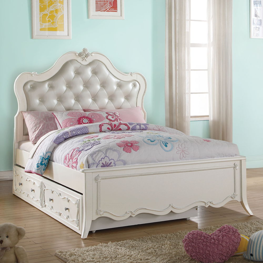 Edalene - Full Bed - Pearl Synthetic Leather & Pearl White