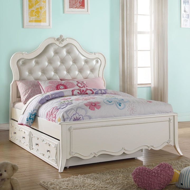Edalene - Full Bed - Pearl Synthetic Leather & Pearl White