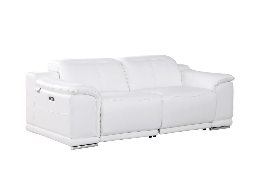 DivanItalia 9762 2-Piece Modular Power Reclining Console with 2 Power Recliners in Top Grain Italian Leather - White