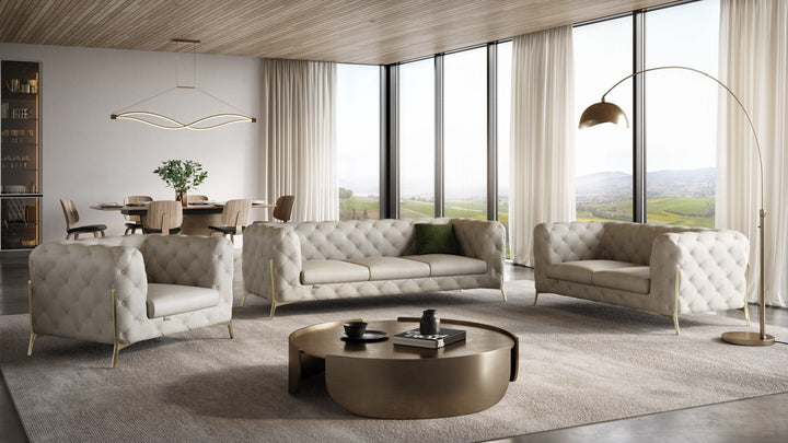 DivanItalia 970 Italian Leather Beige Sofa Set
