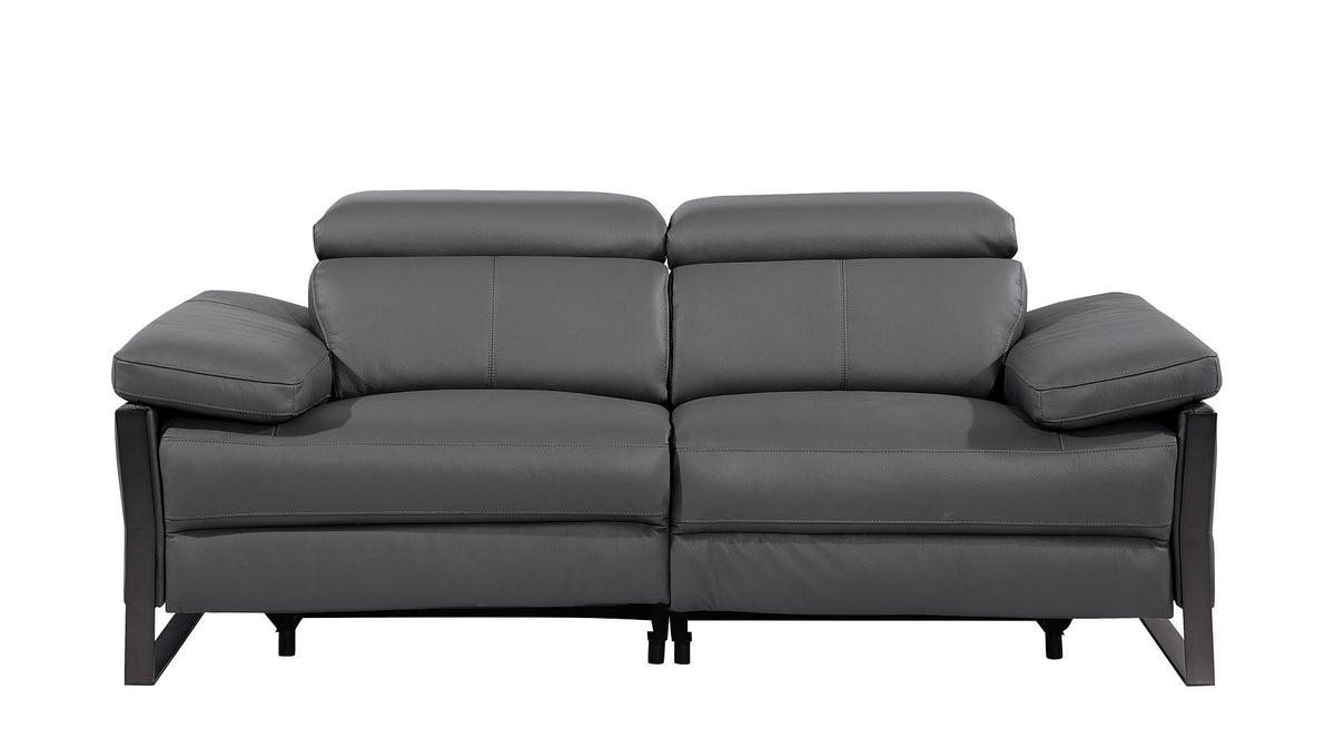 DivanItalia 1246 Top Grain Italian Leather Loveseat with Power Headrest - Dark Gray