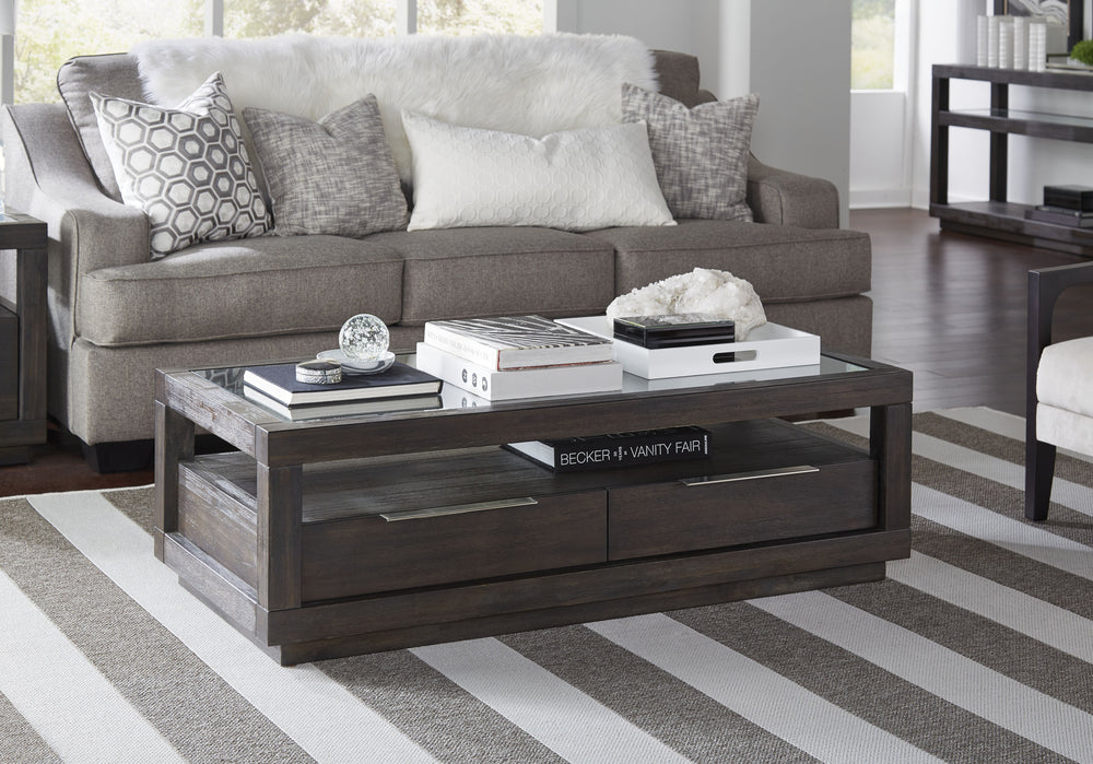 Modus Furniture Azu521 Oxford Two Drawer Rectangular Coffee Table In Basalt Grey