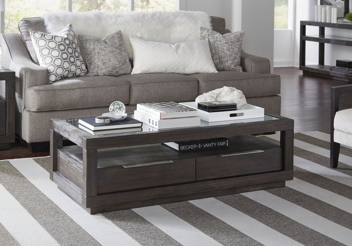 Modus Furniture Azu521 Oxford Two Drawer Rectangular Coffee Table In Basalt Grey