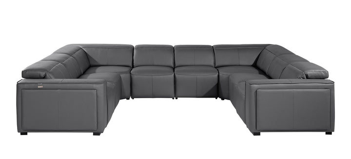 DivanItalia 1224 8-Piece U-Shaped Sectional Sofa in Top Grain Italian Leather with 4 Power Recliners &amp; Power Headrests – No Console - Dark Gray